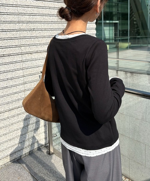 NOGLE（ノグル）の「【NOGLE/ノグル】ドットレイヤードヘンリーネックリブロンT（Tシャツ/カットソー・レディース・ブラック/ネイビー/グレー・FREE）」の7枚目の写真