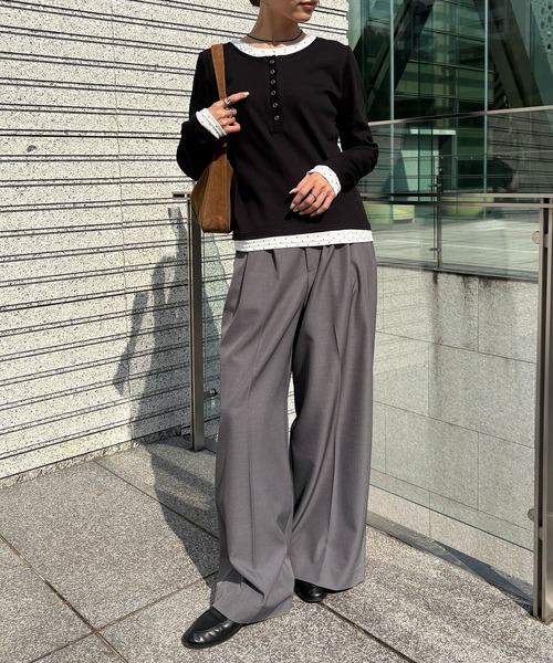 NOGLE（ノグル）の「【NOGLE/ノグル】ドットレイヤードヘンリーネックリブロンT（Tシャツ/カットソー・レディース・ブラック/ネイビー/グレー・FREE）」の12枚目の写真