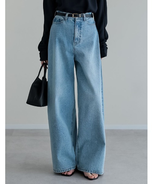 Re:EDIT（リエディ）の「[DENIM COLLECTION][低身長/高身長サイズ有]コットンブレンドルーズフィットバギーデニムパンツ（デニムパンツ・レディース・ブルー/ブラック/ライトブルー/ネイビー・SHORT/MEDIUM/TALL/LARGE）」の3枚目の写真