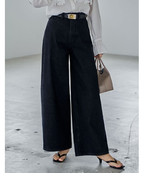 Re:EDIT（リエディ）の「[DENIM COLLECTION][低身長/高身長サイズ有]コットンブレンドルーズフィットバギーデニムパンツ（デニムパンツ・レディース・ブルー/ブラック/ライトブルー/ネイビー・SHORT/MEDIUM/TALL/LARGE）」の2枚目の写真