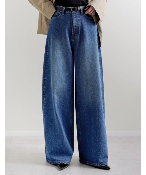 Re:EDIT（リエディ）の「[DENIM COLLECTION][低身長/高身長サイズ有]コットンブレンドルーズフィットバギーデニムパンツ（デニムパンツ・レディース・ブルー/ブラック/ライトブルー/ネイビー・SHORT/MEDIUM/TALL/LARGE）」の5枚目の写真