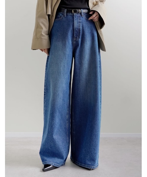 Re:EDIT（リエディ）の「[DENIM COLLECTION][低身長/高身長サイズ有]コットンブレンドルーズフィットバギーデニムパンツ（デニムパンツ・レディース・ブルー/ブラック/ライトブルー/ネイビー・SHORT/MEDIUM/TALL/LARGE）」の6枚目の写真