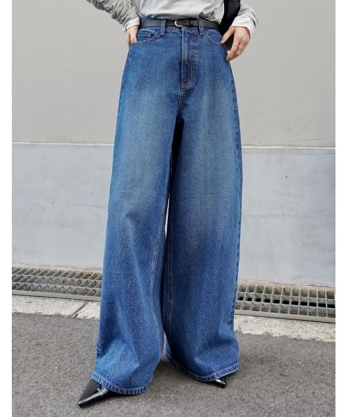 Re:EDIT（リエディ）の「[DENIM COLLECTION][低身長/高身長サイズ有]コットンブレンドルーズフィットバギーデニムパンツ（デニムパンツ・レディース・ブルー/ブラック/ライトブルー/ネイビー・SHORT/MEDIUM/TALL/LARGE）」の10枚目の写真
