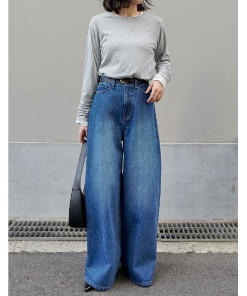 Re:EDIT（リエディ）の「[DENIM COLLECTION][低身長/高身長サイズ有]コットンブレンドルーズフィットバギーデニムパンツ（デニムパンツ・レディース・ブルー/ブラック/ライトブルー/ネイビー・SHORT/MEDIUM/TALL/LARGE）」の11枚目の写真