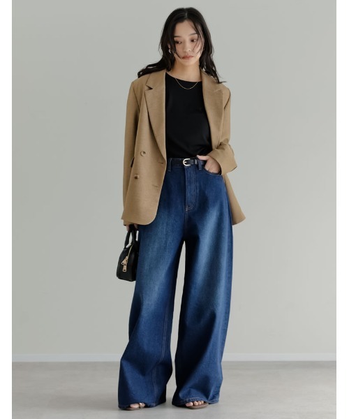 Re:EDIT（リエディ）の「[DENIM COLLECTION][低身長/高身長サイズ有]コットンブレンドルーズフィットバギーデニムパンツ（デニムパンツ・レディース・ブルー/ブラック/ライトブルー/ネイビー・SHORT/MEDIUM/TALL/LARGE）」の16枚目の写真