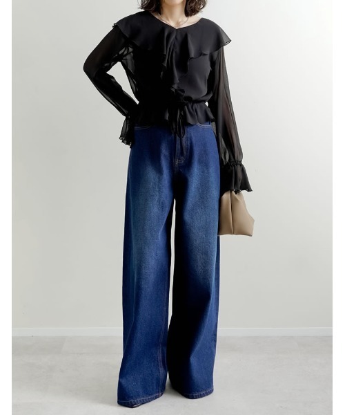 Re:EDIT（リエディ）の「[DENIM COLLECTION][低身長/高身長サイズ有]コットンブレンドルーズフィットバギーデニムパンツ（デニムパンツ・レディース・ブルー/ブラック/ライトブルー/ネイビー・SHORT/MEDIUM/TALL/LARGE）」の19枚目の写真