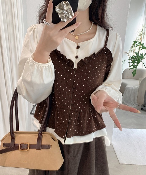Miniministore(ミニミニストア)の「ドット柄ビスチェレイヤード風ブラウス長袖(シャツ/ブラウス・レディース・アイボリー/ブラック/ブラウン/グレー・FREE)」の12枚目の写真