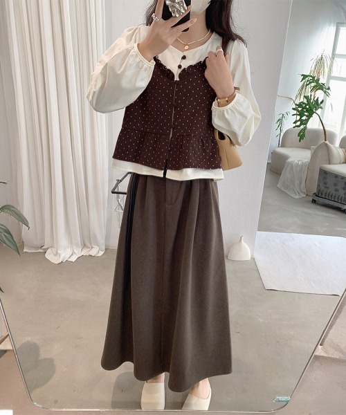 Miniministore(ミニミニストア)の「ドット柄ビスチェレイヤード風ブラウス長袖(シャツ/ブラウス・レディース・アイボリー/ブラック/ブラウン/グレー・FREE)」の14枚目の写真