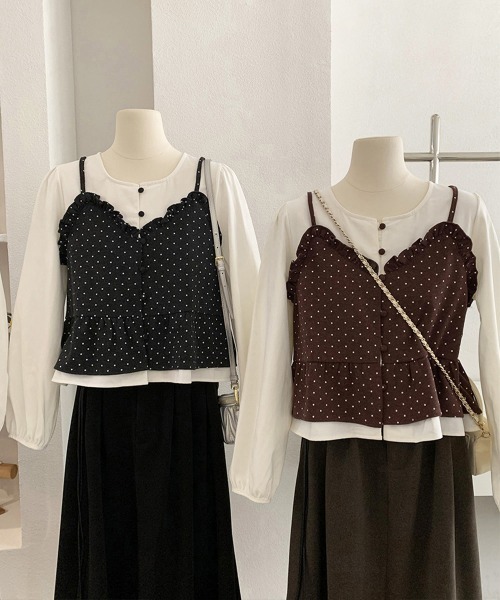 Miniministore(ミニミニストア)の「ドット柄ビスチェレイヤード風ブラウス長袖(シャツ/ブラウス・レディース・アイボリー/ブラック/ブラウン/グレー・FREE)」の15枚目の写真