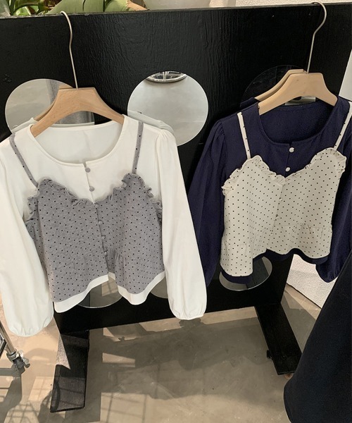 Miniministore(ミニミニストア)の「ドット柄ビスチェレイヤード風ブラウス長袖(シャツ/ブラウス・レディース・アイボリー/ブラック/ブラウン/グレー・FREE)」の16枚目の写真