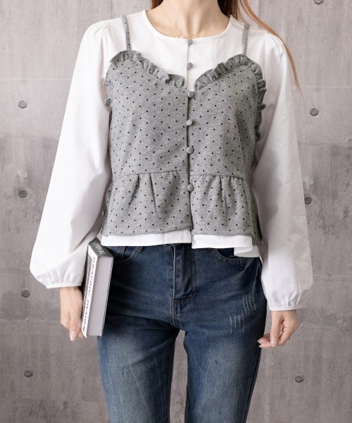 Miniministore(ミニミニストア)の「ドット柄ビスチェレイヤード風ブラウス長袖(シャツ/ブラウス・レディース・アイボリー/ブラック/ブラウン/グレー・FREE)」の17枚目の写真