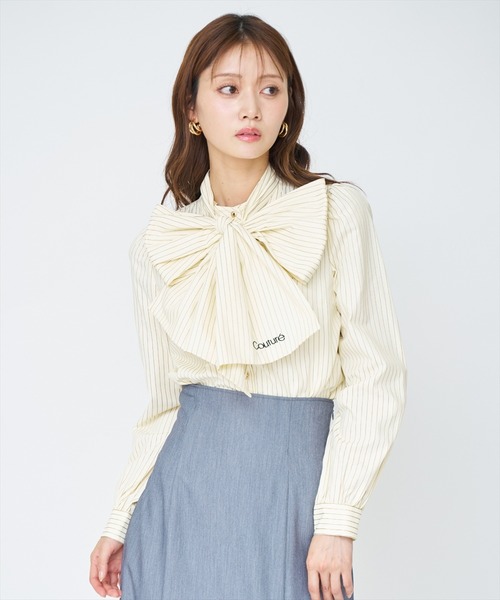 AND COUTURE（アンドクチュール）の「バタフライリボンストライプブラウス（シャツ/ブラウス・レディース・ホワイト系その他/グリーン系その他/ブルー系その他/イエロー系その他・FREE）」の9枚目の写真