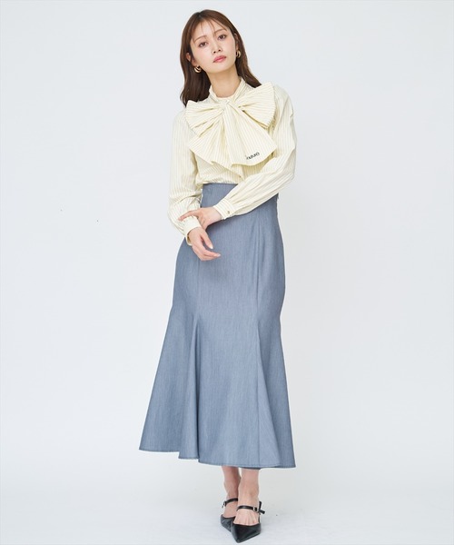 AND COUTURE（アンドクチュール）の「バタフライリボンストライプブラウス（シャツ/ブラウス・レディース・ホワイト系その他/グリーン系その他/ブルー系その他/イエロー系その他・FREE）」の10枚目の写真