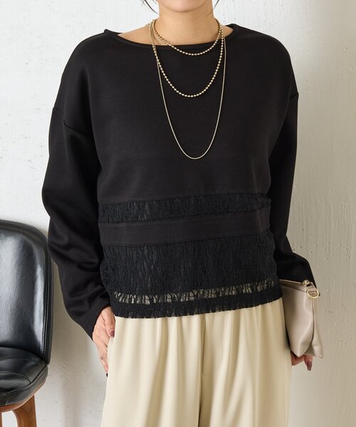 Jena espace merveilleux（ジェナ　エスパスメルヴェイユ）の「レース切替プルオーバー（Tシャツ/カットソー・レディース・グレー/オフホワイト/ブラック・FREE）」の2枚目の写真