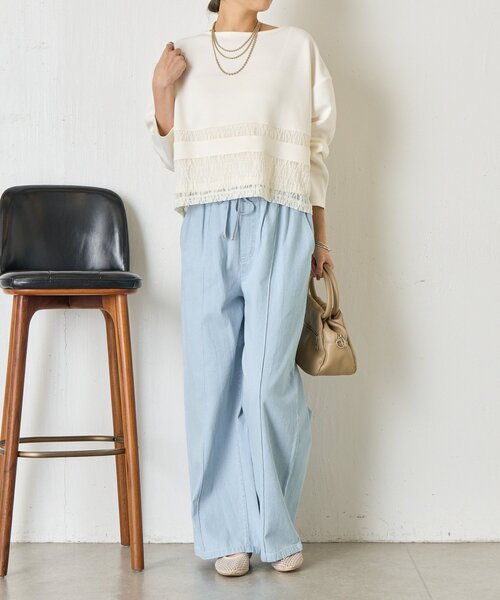 Jena espace merveilleux（ジェナ　エスパスメルヴェイユ）の「レース切替プルオーバー（Tシャツ/カットソー・レディース・グレー/オフホワイト/ブラック・FREE）」の5枚目の写真