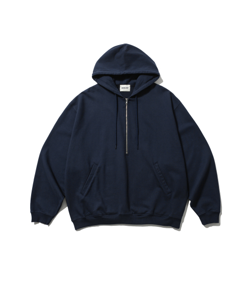 ANGLAN(アングラン)の「Huge Half-Zip Hoodie - Navy(パーカー・メンズ・その他・ONE SIZE)」の1枚目の写真
