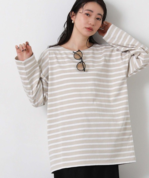 Le Minor(ルミノア)の「ルミノアボーダーロングカットソー(Tシャツ/カットソー・レディース・ブルー系/ブラック×ホワイト/ベージュ系・FREE)」の2枚目の写真