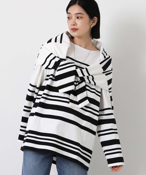 Le Minor(ルミノア)の「ルミノアボーダーロングカットソー(Tシャツ/カットソー・レディース・ブルー系/ブラック×ホワイト/ベージュ系・FREE)」の1枚目の写真