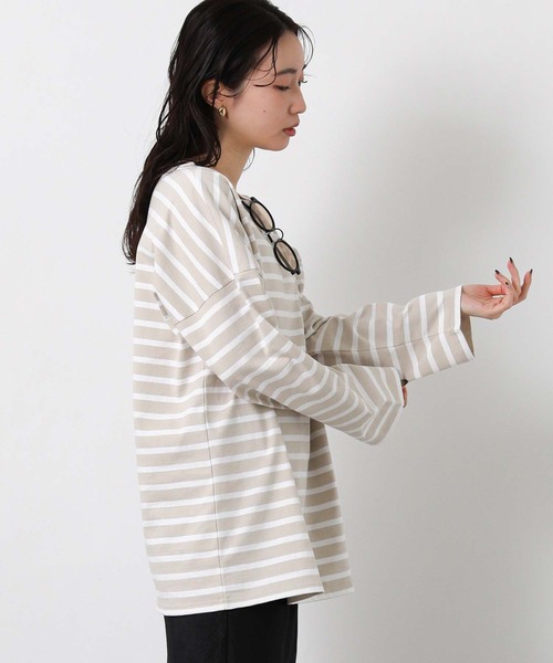 Le Minor(ルミノア)の「ルミノアボーダーロングカットソー(Tシャツ/カットソー・レディース・ブルー系/ブラック×ホワイト/ベージュ系・FREE)」の18枚目の写真