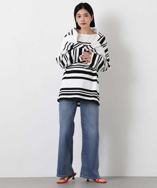 Le Minor(ルミノア)の「ルミノアボーダーロングカットソー(Tシャツ/カットソー・レディース・ブルー系/ブラック×ホワイト/ベージュ系・FREE)」の5枚目の写真