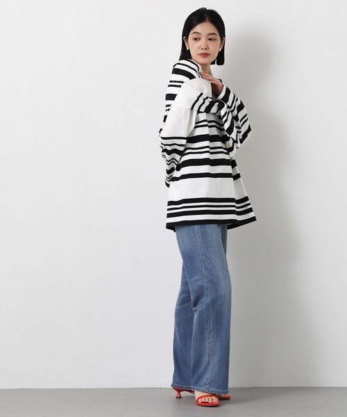 Le Minor(ルミノア)の「ルミノアボーダーロングカットソー(Tシャツ/カットソー・レディース・ブルー系/ブラック×ホワイト/ベージュ系・FREE)」の6枚目の写真