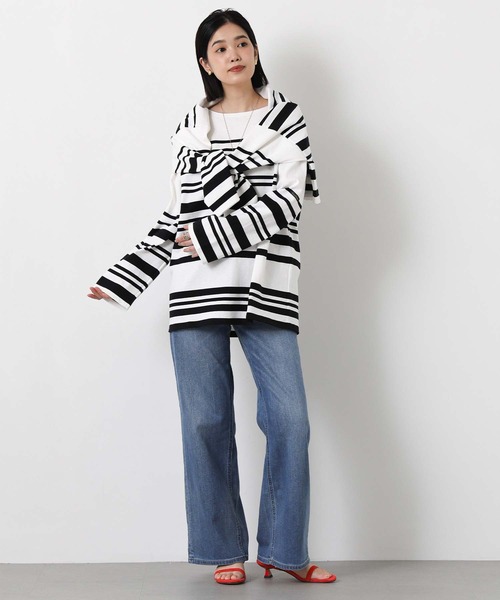 Le Minor(ルミノア)の「ルミノアボーダーロングカットソー(Tシャツ/カットソー・レディース・ブルー系/ブラック×ホワイト/ベージュ系・FREE)」の8枚目の写真