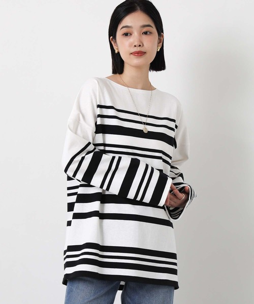 Le Minor(ルミノア)の「ルミノアボーダーロングカットソー(Tシャツ/カットソー・レディース・ブルー系/ブラック×ホワイト/ベージュ系・FREE)」の9枚目の写真