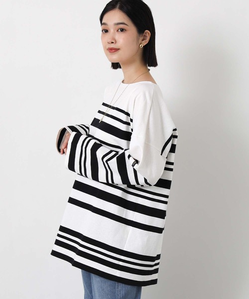 Le Minor(ルミノア)の「ルミノアボーダーロングカットソー(Tシャツ/カットソー・レディース・ブルー系/ブラック×ホワイト/ベージュ系・FREE)」の10枚目の写真