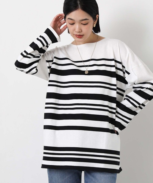 Le Minor(ルミノア)の「ルミノアボーダーロングカットソー(Tシャツ/カットソー・レディース・ブルー系/ブラック×ホワイト/ベージュ系・FREE)」の12枚目の写真