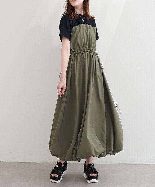 natural couture(ナチュラルクチュール)の「半袖ドッキングバルーンワンピース(ワンピース・レディース・チャコールグレー/ブラック/カーキ・FREE)」の3枚目の写真
