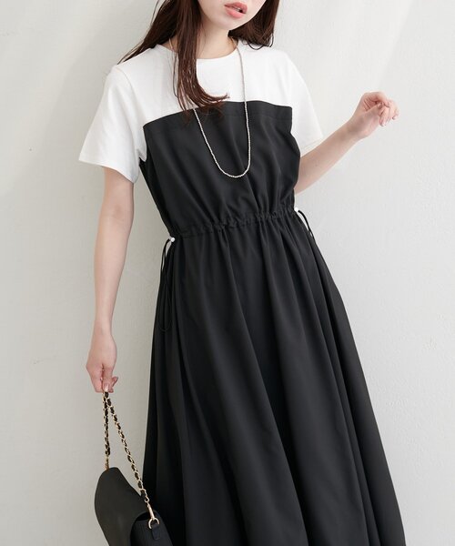 natural couture(ナチュラルクチュール)の「半袖ドッキングバルーンワンピース(ワンピース・レディース・チャコールグレー/ブラック/カーキ・FREE)」の2枚目の写真