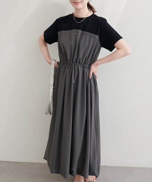 natural couture(ナチュラルクチュール)の「半袖ドッキングバルーンワンピース(ワンピース・レディース・チャコールグレー/ブラック/カーキ・FREE)」の6枚目の写真