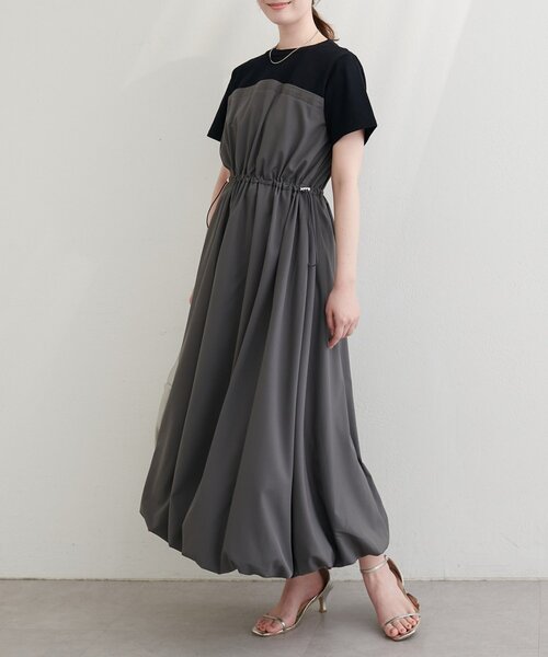natural couture(ナチュラルクチュール)の「半袖ドッキングバルーンワンピース(ワンピース・レディース・チャコールグレー/ブラック/カーキ・FREE)」の7枚目の写真