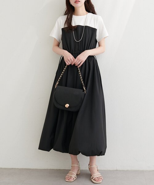natural couture(ナチュラルクチュール)の「半袖ドッキングバルーンワンピース(ワンピース・レディース・チャコールグレー/ブラック/カーキ・FREE)」の10枚目の写真