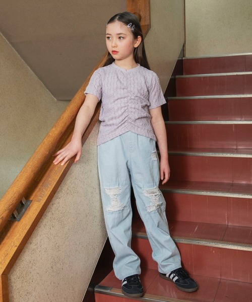 EDWIN(エドウィン)の「【Ou? by EDWIN】シャーリング半袖Tシャツ(Tシャツ/カットソー・キッズ・ラベンダー/オフホワイト・100/120/90/140/110/150/130)」の6枚目の写真