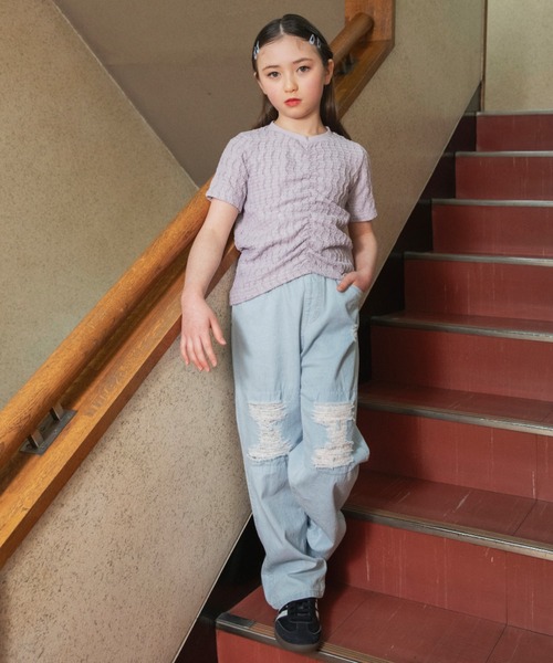 EDWIN(エドウィン)の「【Ou? by EDWIN】シャーリング半袖Tシャツ(Tシャツ/カットソー・キッズ・ラベンダー/オフホワイト・100/120/90/140/110/150/130)」の4枚目の写真