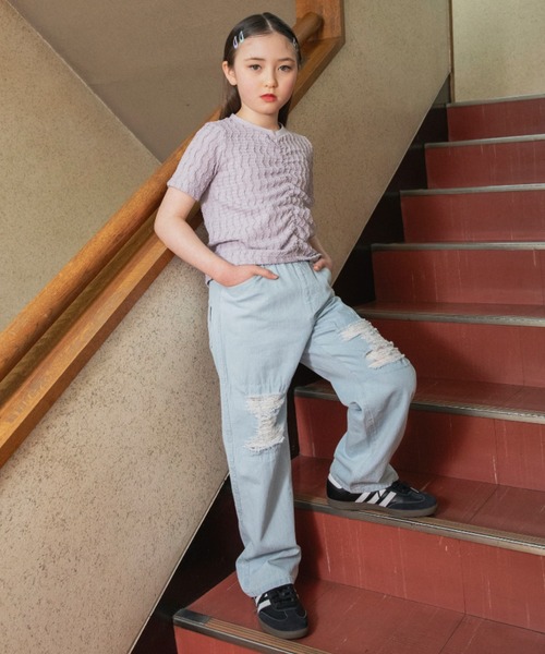 EDWIN(エドウィン)の「【Ou? by EDWIN】シャーリング半袖Tシャツ(Tシャツ/カットソー・キッズ・ラベンダー/オフホワイト・100/120/90/140/110/150/130)」の5枚目の写真