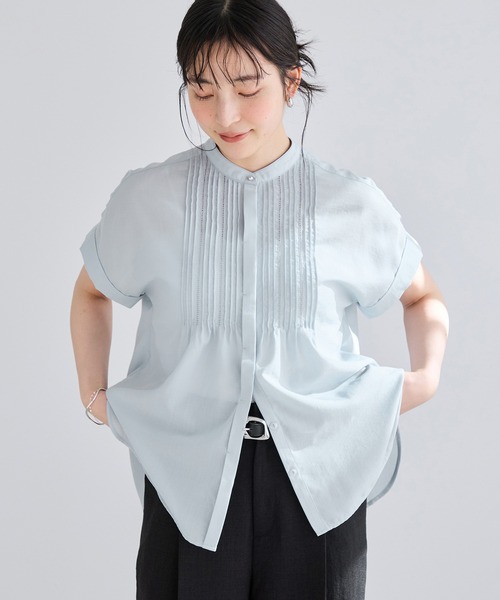 VIS（ビス）の「気流染めピコピンタック半袖ブラウス/接触冷感（シャツ/ブラウス・レディース・サックスブルー/ネイビー/オフホワイト/ブラウン/ピンク・FREE）」の5枚目の写真
