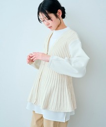 IEDIT バウンシーニット素材でスラリと美しい プリーツフレアーカーディガン