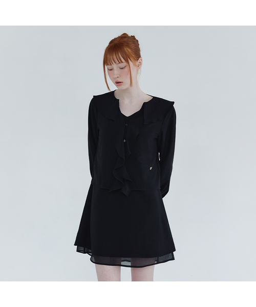 MICANE(ミケーネ)の「リオルミニドレス-ラッフルブラウスセットアップ(ワンピース・レディース・ブラック/アイボリー・SMALL/MEDIUM/LARGE/X-LARGE/XX-LARGE)」の1枚目の写真