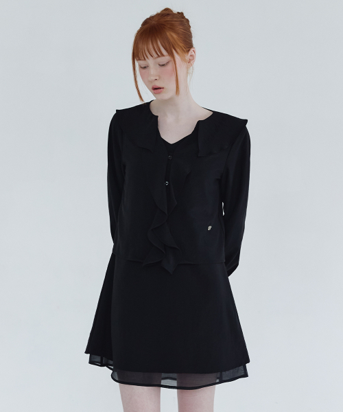 MICANE(ミケーネ)の「リオルミニドレス-ラッフルブラウスセットアップ(ワンピース・レディース・ブラック/アイボリー・SMALL/MEDIUM/LARGE/X-LARGE/XX-LARGE)」の7枚目の写真