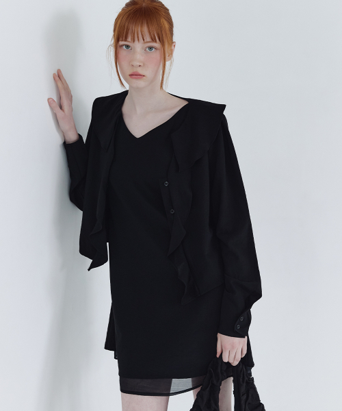 MICANE(ミケーネ)の「リオルミニドレス-ラッフルブラウスセットアップ(ワンピース・レディース・ブラック/アイボリー・SMALL/MEDIUM/LARGE/X-LARGE/XX-LARGE)」の8枚目の写真