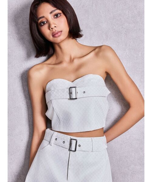 GYDA(ジェイダ)の「Glitter print beltブラウス【セットアップ着用可能】(チューブトップ・レディース・ブラック/オフホワイト・FREE)」の2枚目の写真
