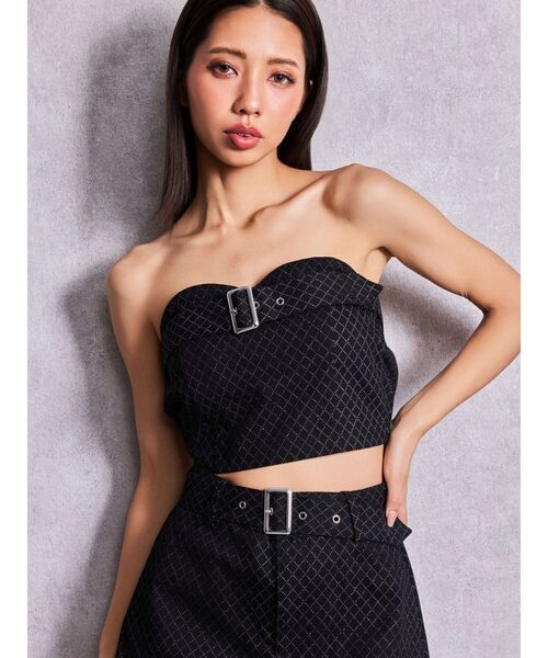 GYDA(ジェイダ)の「Glitter print beltブラウス【セットアップ着用可能】(チューブトップ・レディース・ブラック/オフホワイト・FREE)」の1枚目の写真