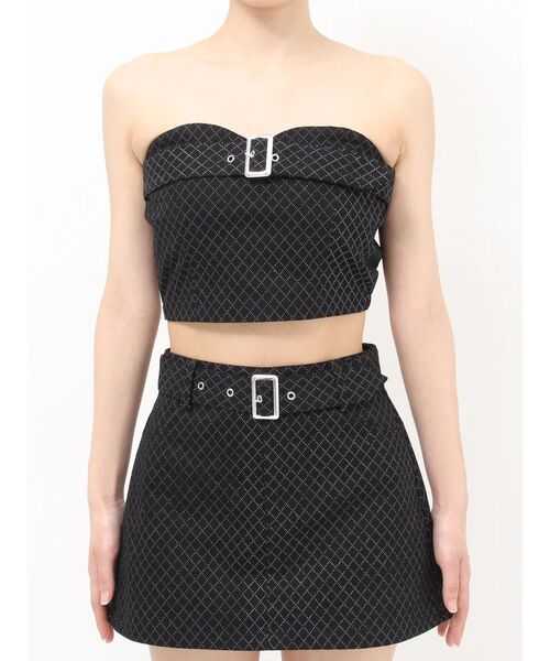 GYDA(ジェイダ)の「Glitter print beltブラウス【セットアップ着用可能】(チューブトップ・レディース・ブラック/オフホワイト・FREE)」の15枚目の写真