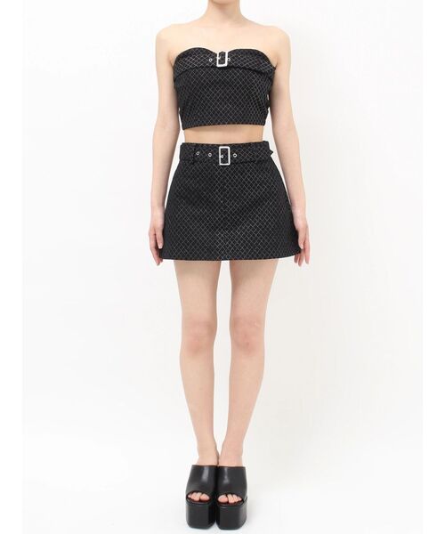 GYDA(ジェイダ)の「Glitter print beltブラウス【セットアップ着用可能】(チューブトップ・レディース・ブラック/オフホワイト・FREE)」の22枚目の写真