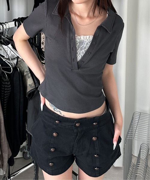 sedacle girl(セダクルガール)の「レイヤードスキッパートップス(Tシャツ/カットソー・レディース・グレイッシュベージュ/チャコールグレー/ミント・SMALL/MEDIUM)」の4枚目の写真