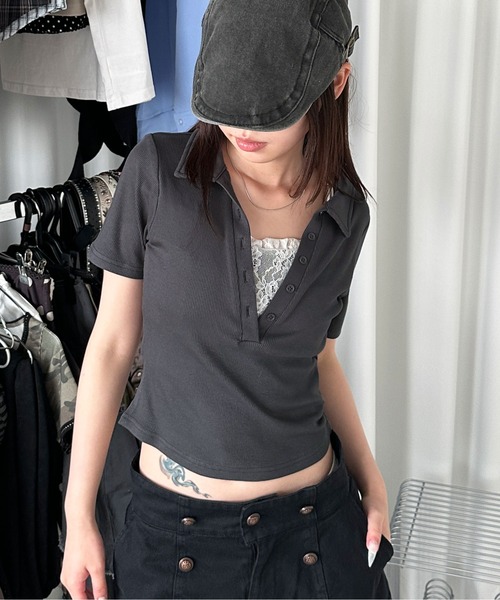 sedacle girl(セダクルガール)の「レイヤードスキッパートップス(Tシャツ/カットソー・レディース・グレイッシュベージュ/チャコールグレー/ミント・SMALL/MEDIUM)」の5枚目の写真