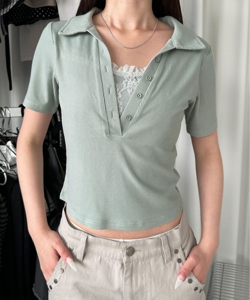 sedacle girl(セダクルガール)の「レイヤードスキッパートップス(Tシャツ/カットソー・レディース・グレイッシュベージュ/チャコールグレー/ミント・SMALL/MEDIUM)」の19枚目の写真