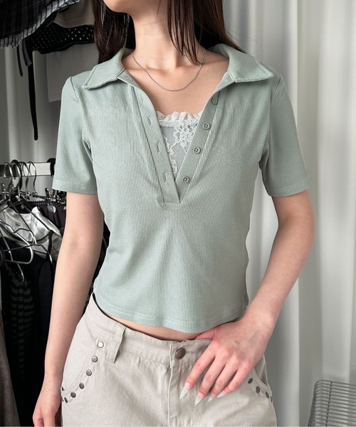sedacle girl(セダクルガール)の「レイヤードスキッパートップス(Tシャツ/カットソー・レディース・グレイッシュベージュ/チャコールグレー/ミント・SMALL/MEDIUM)」の20枚目の写真